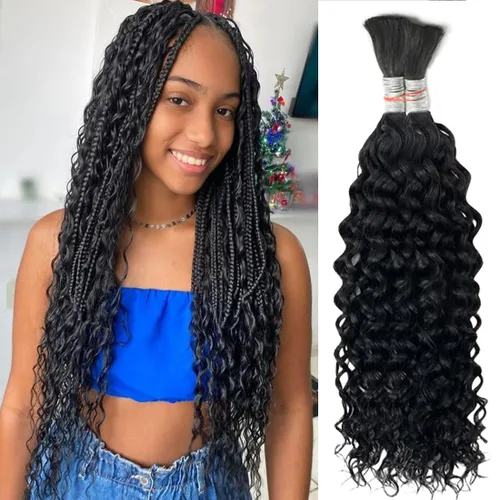 Vista 11 de Cabello humano trenzado para trenzas bohemias, cabello humano trenzado, sin trama, húmedo y ondulado, extensiones de cabello humano trenzado