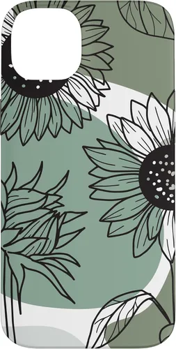 Vista 15 de iPhone 16 Aesthetic Sunflower Line Art Minimalistic Sage Green Case