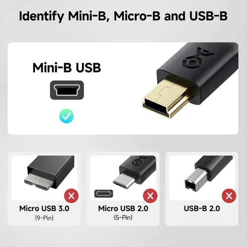Vista 7 de Cable Matters Cable mini USB a USB C, 3.3 pies, datos de 480 Mbps, carga de 15 W, cable USBC a MiniUSB para controlador de juegos, cámara, GPS, Dash