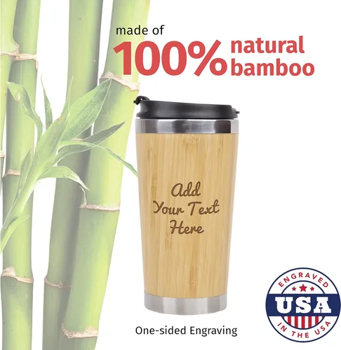 Vista 3 de PrintSupremacy - Vaso de bambú de acero inoxidable, 15 onzas, mantiene la bebida caliente o fría, vasos de viaje (personalizado)