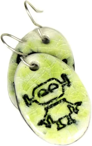 Vista 2 de Robot Ceramic Earrings in Lime Green