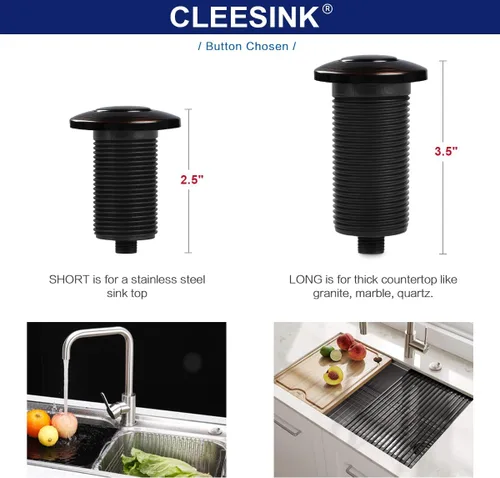 Vista 2 de CLEESINK Kit de interruptor de aire de eliminación de basura, botón de interruptor de aire corto de acero inoxidable y bronce aceitado con módulo