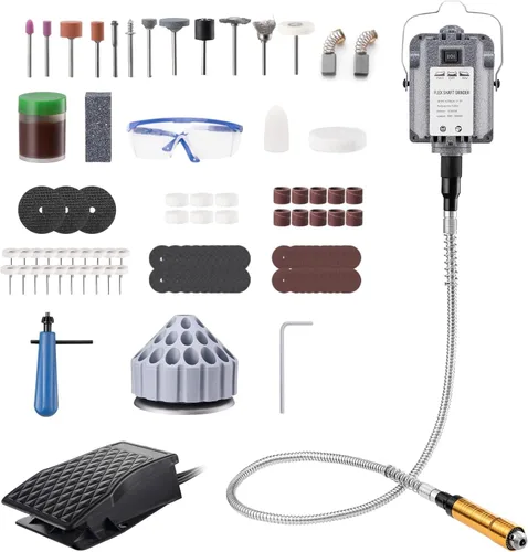 Vista 10 de DZQ Amoladora de eje flexible de 380 W con pedal de pie, kit de herramientas rotativas de 500 a 20,000 RPM con portabrocas de 3 mandíbulas y 83