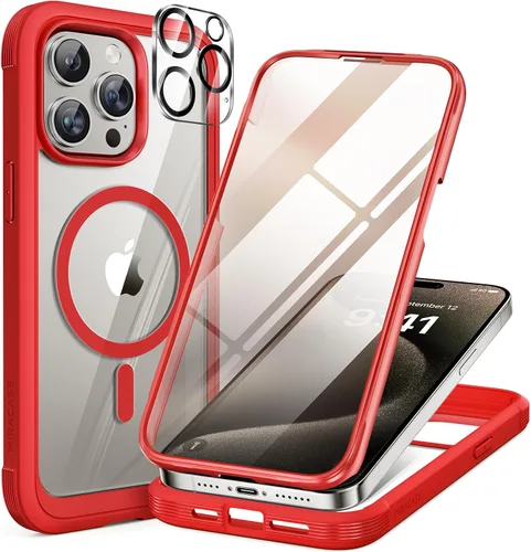 Vista 92 de Miracase - Funda magnética para iPhone 13 Pro Max de 6.7 pulgadas (compatible con MagSafe), transparente, completo, protector de pantalla de vidrio