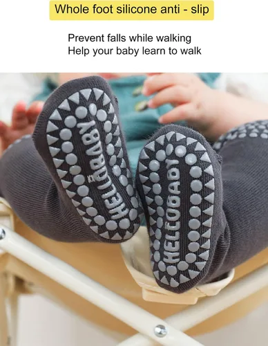 Vista 3 de BEHELE Calcetines antideslizantes hasta la rodilla para bebés y niños pequeños con agarres para niñas y niños, calcetines antideslizantes