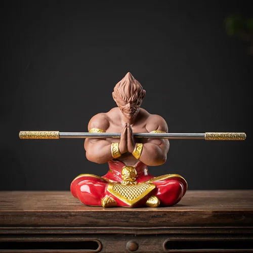 Vista 8 de Figura de rey mono, figura de Sun Wukong de músculos fuertes, estatua de viaje de cerámica al oeste, estatua de meditación de Wukong de 5.5 pulgadas