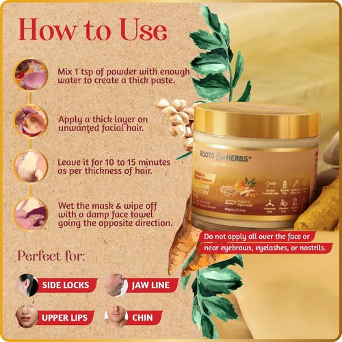 Vista 8 de Chickpea & Kasturi Turmeric - Polvo de depilación facial para hombres y mujeres, mentón, mandíbula y labios superiores, máscara depiladora