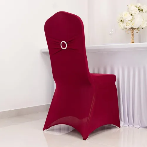 Vista 34 de Efavormart - Funda para silla de banquete de elastano beige con banda de hebilla de diamantes de imitación plateados, funda elástica para silla