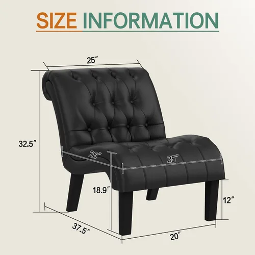 Vista 2 de HAOBO Home Silla de piel sintética sin brazos con botones, silla lateral tapizada para sala de estar, comedor, dormitorio, funiture