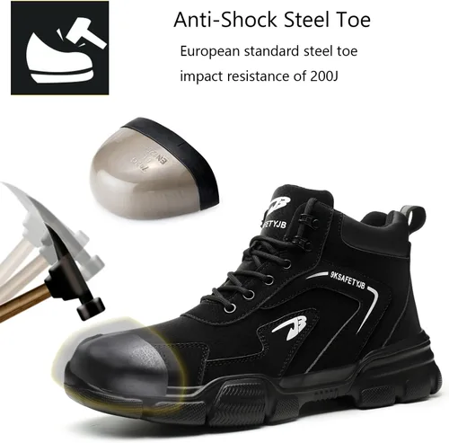 Vista 3 de PJZHJ Botas de punta de acero impermeables para hombres, Botas de trabajo de seguridad, Botas de punta de acero ligeras, Botas de construcción