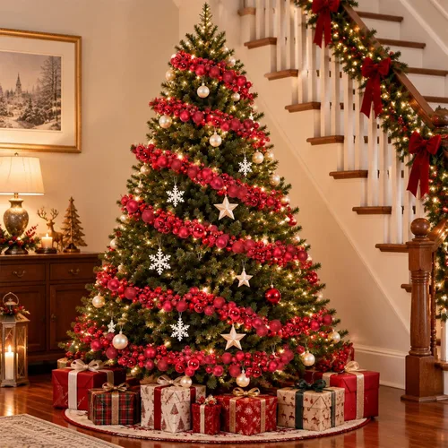 Vista 3 de RECUTMS 2 Pcs 6 Ft Christmas Red Ball Garland Ornament for Xmas Tree Deocr