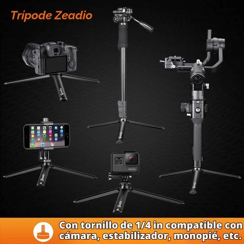 Vista 5 de Zeadio Trípode Mini de Metal, Trípode de Escritorio de Mesa con Tornillo de 1/4 Pulgada para Smooth 4, Crane Plus, Crane 2, Osmo Mobile, Ronin-S