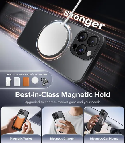 Vista 4 de Funda magnética mejorada para iPhone 14 Pro, soporte irrompible y magnético, protección de grado militar, funda para teléfono compatible