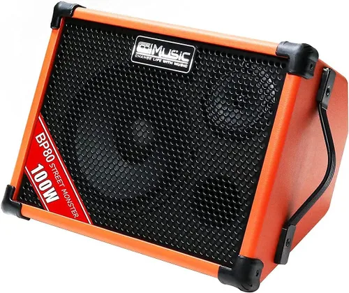 Vista 8 de Coolmusic BP80 amplificador a batería para guitarra acústica - altavoz Bluetooth portátil 100W, 6 entradas, ecualizador de 3 bandas, negro