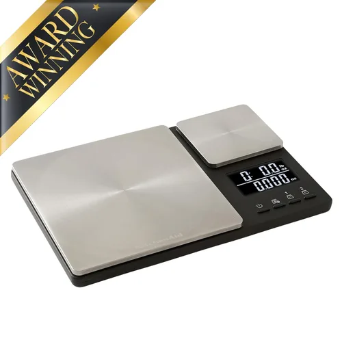 Vista 2 de KitchenAid KQ909 Báscula digital de cocina y alimentos de doble plataforma, capacidad de 11 libras y capacidad de precisión de 16 onzas, color negro