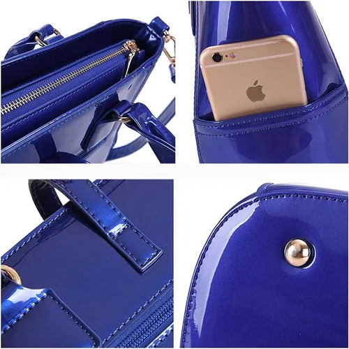 Vista 6 de Bolso de mano y bolso de patente 3 piezas para mujer brillante PU asa superior bolsos cadena mensajero bolsa embrague titular de la tarjeta