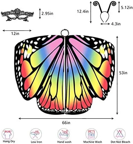 Vista 6 de Disfraz navideño de alas de mariposa para mujer, diseño de hada para adultos, suave capa para mujer, Arco iris