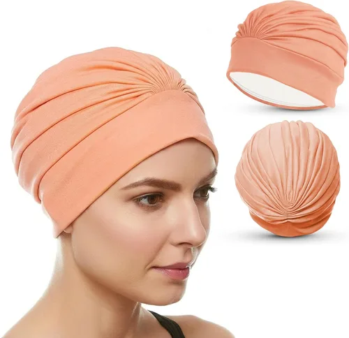 Vista 14 de BEEMO Gorros de natación para mujer, turbante de natación, de poliéster, con forro de látex, plisado para mujer Negro