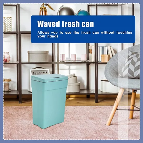 Vista 4 de HHS Paquete de 2 cubos de basura para cocina, de 13 galones con tapa, contenedor automático de plástico sin contacto con tapa con bisagras, cubo