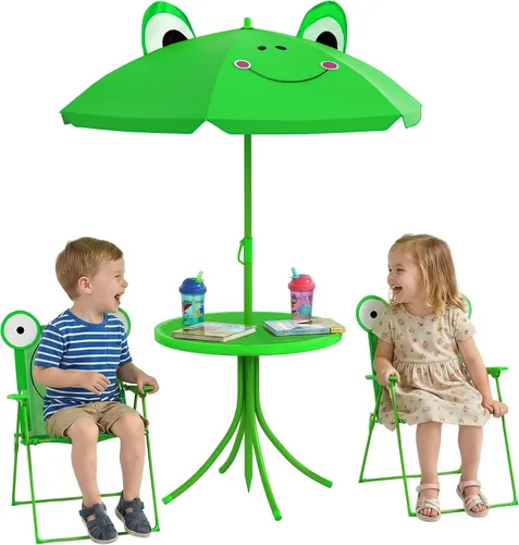 Vista 12 de Outsunny Juego de mesa y silla para niños, muebles de jardín plegables para exteriores, mesa de picnic para patio trasero, con sombrilla extraíble