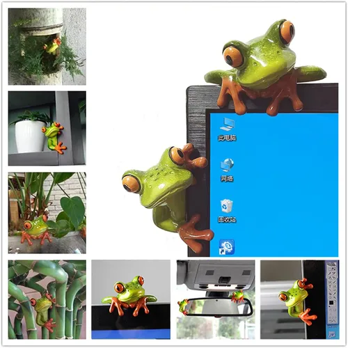 Vista 6 de 2 piezas de decoración de ranas de resina, adorable y divertida figura de rana 3D, regalo creativo de figura de animal, escritorio de oficina