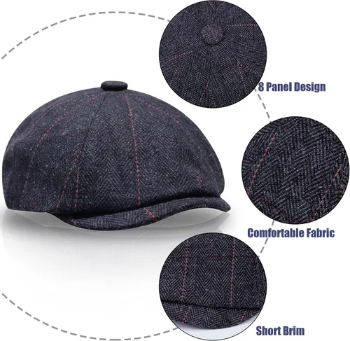Vista 2 de 2 Pack Newsboy Hats for Men Classic 8 Panel Wool Blend Ivy Hat