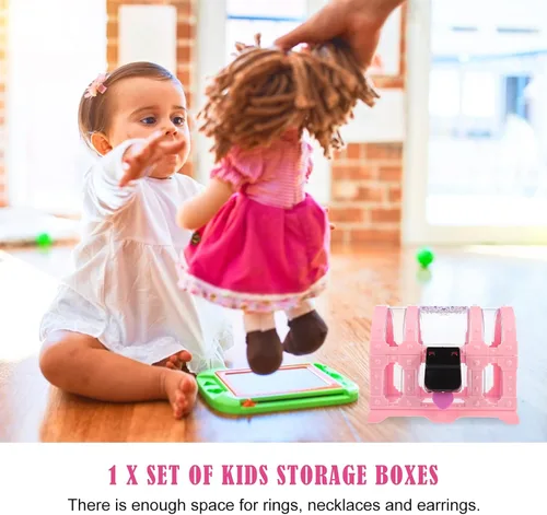 Vista 3 de TOYANDONA Cofre del tesoro con candado Juguetes Juguetes para niñas Cubo de juguete Caja de joyería rosa caja de joyería caja de baratijas Caja