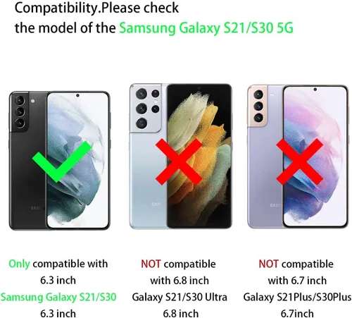 Vista 2 de Funda para Samsung S30 / S21, funda resistente con soporte integrado y clip giratorio para cinturón para Galaxy S21 2021 [a prueba de golpes] (negro)