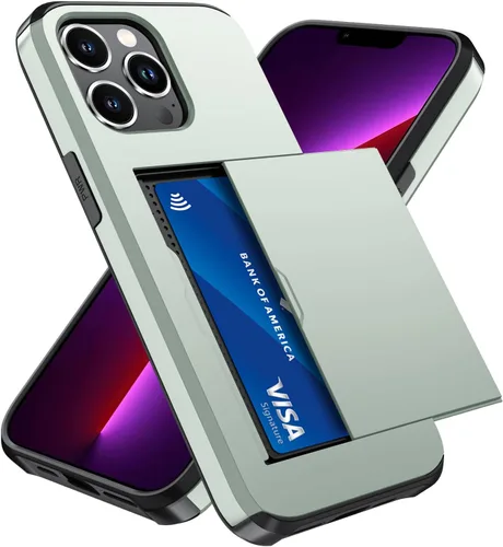 Vista 16 de Qinmay Funda compatible con iPhone 13 con tarjetero, doble capa a prueba de golpes, funda protectora resistente con ranura oculta delgada