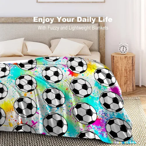Vista 4 de Manta de Fútbol Manta de Pelota de Fútbol Mantas de Franela Suave y Ligera Cálida y Acogedora Manta de Fútbol Regalo para Fanáticos