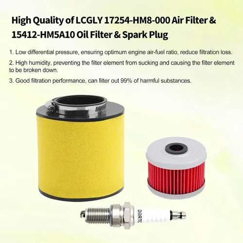 Vista 2 de 17254-HM8-000 Filtro de aire y filtro de aceite y bujía compatible con Honda Recon 250 TRX250 TRX250TE TRX250TM Sportrax TRX250EX TRX250X ATV