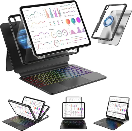 Vista 14 de Funda transparente con teclado para iPad A16 de 11ª/10ª generación Negro