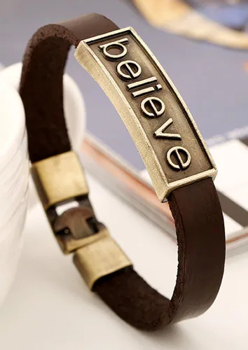 Vista 2 de Hamoery Pulsera de cuero de aleación punk para hombre, pulsera cruzada