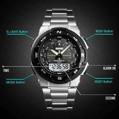 Vista 6 de findtime Reloj deportivo militar para hombre, impermeable, electrónico, digital, analógico, de doble pantalla