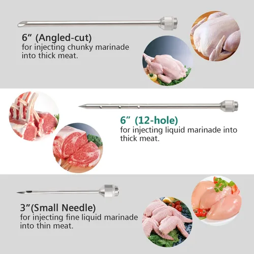 Vista 4 de Ofargo Inyector de carne, 3 agujas para ahumar carnes, carne de res, pavo; jeringa inyectora de adobo de 2 onzas; manual de usuario incluido