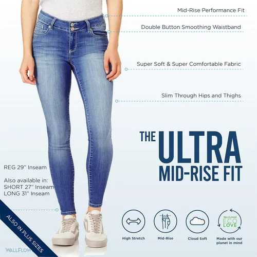 Vista 4 de WallFlower Jeans ultra ajustados Insta Soft Juniors de tiro medio para mujer (estándar y extragrande)