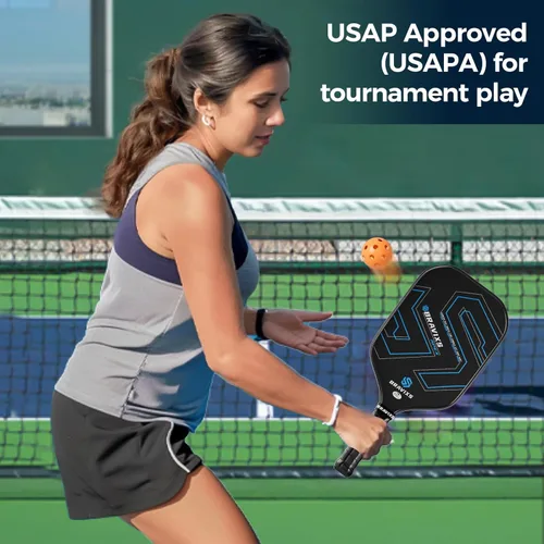 Vista 5 de Juego de 2 palas de pickleball Bravixs aprobadas por USAPA, fibra de carbono T700 en bruto, raquetas de pickleball con superficie de fricción, con 4