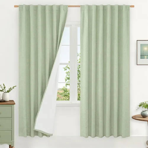 Vista 147 de LAMIT Cortinas opacas cortas de lino de 30 pulgadas para ventanas de cocina sobre el fregadero, cortinas de café texturizadas de lino marfil