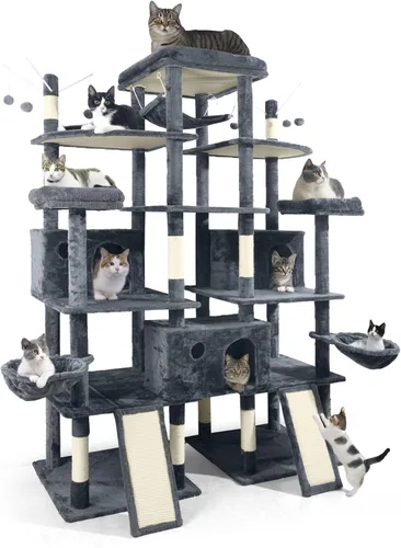 Vista 9 de BOWHAUS Árbol para gatos extra grande de 80 pulgadas de alto con percha ampliada para gatos grandes, torre para gatos grandes en interiores, moderna