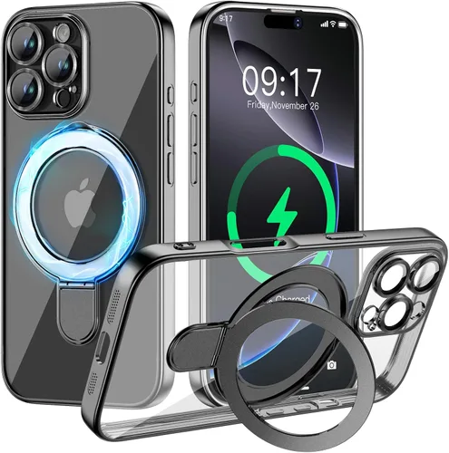 Vista 33 de Funda magnética para iPhone 14 Pro con soporte invisible [compatible con MagSafe] [protector completo de lente de cámara]
