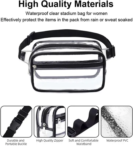 Vista 3 de Monederos transparentes para mujer, para estadio, riñonera transparente, bolsa para estadio, bolsa transparente aprobada para estadios, bolsas