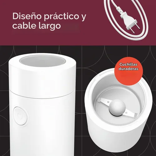Vista 4 de MuellerLiving Molinillo de café eléctrico para especias, nueces, hierbas y granos de café, cuchilla afilada, acero inoxidable - Blanco