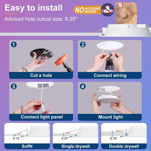 Vista 6 de Iluminación empotrable inteligente de 6 pulgadas LED empotrable con caja de conexiones funciona con Alexa, 2700K ~ 6000K 5CCT seleccionable, 16W
