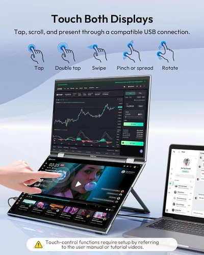 Vista 3 de Monitor portátil, doble monitor de pantalla táctil de 16 pulgadas