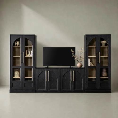 Vista 18 de mopio Blake Centro de entretenimiento de 4 piezas con almacenamiento, cómoda gabinete de almacenamiento modular de granja moderna soporte para TV