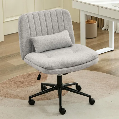 Vista 12 de IPKIG Silla cruzada con brazos abatibles ajustables, silla de tocador con ruedas, cómoda silla de escritorio con almohada lumbar, silla de oficina
