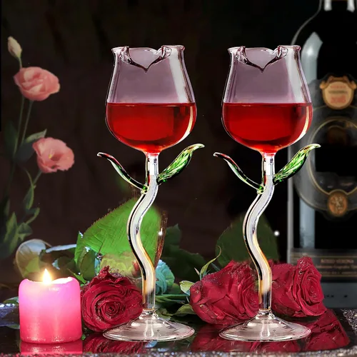 Vista 4 de Juego de 2 copas de vino rosa creativas copas de champán copas de vino tinto con clase, regalos ideales para inauguración de la casa, boda Rosado2