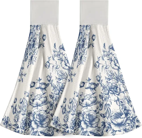 Vista 31 de Poppy Flower Hanging Hand Towels Set of 2,17x12 Inch Watercolor Chinoiserie Yellow Black Floral Soft Absorbent Dish Cloth Tie Towel for Kitchen
