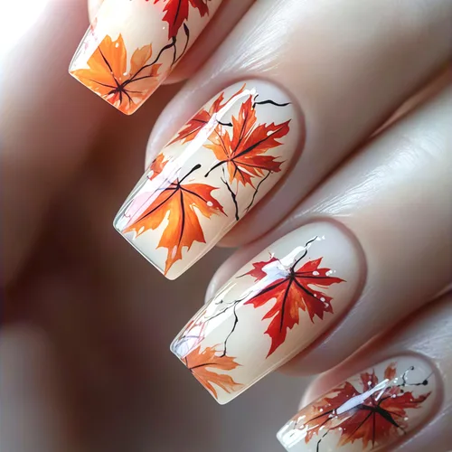 Vista 14 de 24 uñas postizas a presión de hoja de arce, uñas de almendra de longitud media, uñas postizas retro con hojas de otoño con diseño de Acción de Uñas