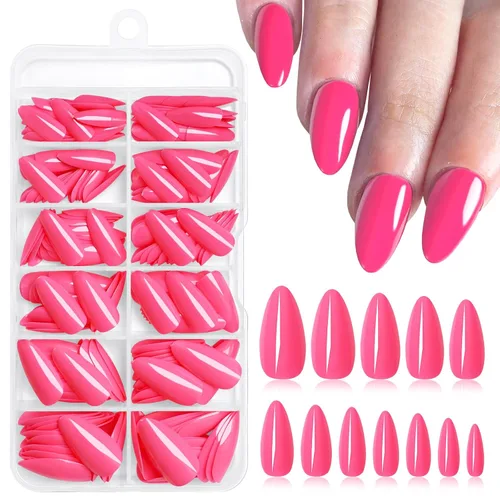 Vista 7 de 240 uñas postizas de color rosa gelatina, uñas postizas medianas con Rosado jalea